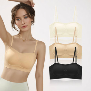 Seamless <strong>Bra</strong> Non-Slip Wirefree Padded Bralette Wireless Tube Top <strong>Bra</strong> <strong>with</strong> Removable <strong>Clear</strong> Strap - Product Image 2