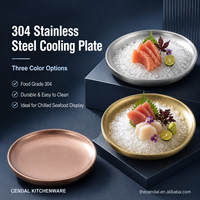Plaque de refroidissement ronde en acier inoxydable 304, écologique, pour sashimi et fruits de mer réfrigérés, qualité alimentaire et compatible lave-vaisselle