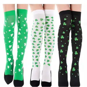 Kerstfeest Dressing Iers Groene Kousen Klaver Gestreepte Sokken Over Knie Sokken St. Patrick 'S Day Gestreepte Zijden Sokken Cadeau