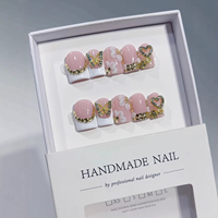 Faux Ongles Press-On Faits Main en Gros, Motif Floral 3D Goutte d'Eau Brillant, Courts Carrés en Acrylique Réutilisables