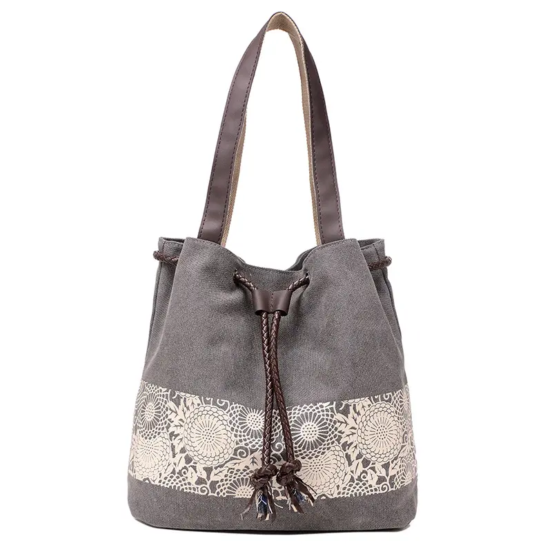 Women's fashion canvas shoulder bag vintage print casual closing multi-functional strong tote canvas bag