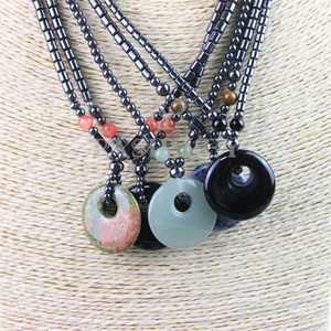 Collier pendentif en pierre naturelle colorée Langyue, cristal d'unakite, boucle de paix, tendance, hématite pour femmes et hommes, fête - Product Image 4