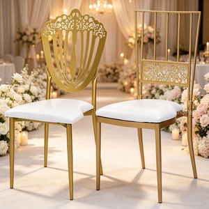 Chaises empilables Chavari Chivari Tiffanie en métal doré pour réceptions de mariage et événements – Offre spéciale - Product Image 4