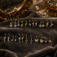 Ensembles de Piercings de Nombril Tendance Fleur Papillon Abeille, Couleur Or, Bijoux de Nombril Courbés Sexy Cœur Papillon