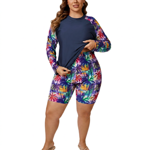 Traje de Baño de Dos Piezas para Mujer, Manga Larga, Bloques de Color, con Protección Solar de Secado Rápido para Surf y Actividades al Aire Libre - Product Image 1