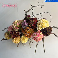 Bunga Hydrangea Buatan Warna Musim Gugur Vintage untuk Dekorasi Meja Pernikahan dan Rangkaian Bunga