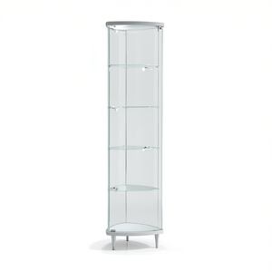 Vitrina Moderna de Vidrio Curvo 48x48x190cm Blanco Brillante con Estantes Ajustables e Iluminación LED - Product Image 2
