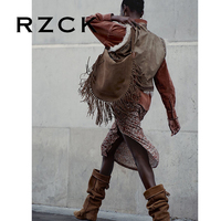RZCK Nouveau Sac fourre-tout de luxe décontracté en daim de daim vintage à franges, porté épaule ou à l'épaule, ouvert, élégant, grande capacité