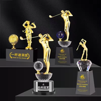 Trophée de golf personnalisé haut de gamme en métal et cristal pour tournoi de golf et championnat de club