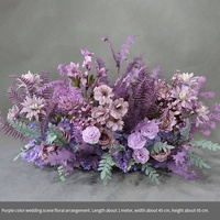 Composition florale haut de gamme en hydrangeas violets et fleurs blanches, chemin de table floral de 1 m, rangée de fleurs artificielles réalistes pour la décoration de scène de mariage