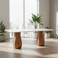 Mesa de Comedor Moderna Minimalista con Cubierta de Mármol y Patas de Madera Maciza Color Nogal para Comedor, Muebles para el Hogar