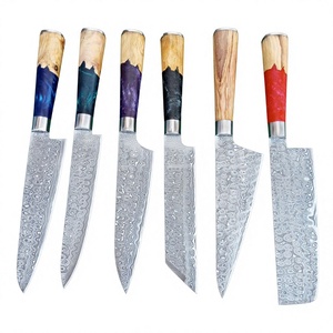 Couteaux de cuisine Damas, manche en résine et bois d'olivier, acier inoxydable, couteau de chef Nakiri professionnel de haute qualité, écologique, personnalisé - Product Image 1