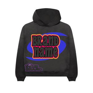 Conjunto de chándal de dos piezas personalizado lavado con ácido de otoño, conjuntos de pantalones cortos y Sudadera con capucha para niños con estampado desgastado - Product Image 2