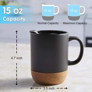 Ensemble de tasses en céramique noir mat avec fond en liège et couvercle anti-fuite, grandes tasses à café pour hommes et femmes, bureau - Product Image 6