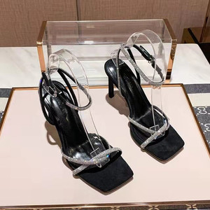 Sandales à talons hauts pour femmes, tendance, argentées, ornées de strass - Product Image 5