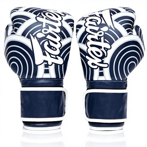 ถุงมือชกมวย Fairtex แบบปรับแต่งได้ สีน้ำเงินกรมท่า ลายคลื่นสีขาว หนังแท้ ปิดด้วยแถบตีนตุ๊กแก ระบายอากาศได้ดี อุปกรณ์ฝึกซ้อมสำหรับผู้ใหญ่ - Product Image 2