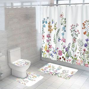 Wholesale Flower Printed Set Customised Digital Printing Floral Design Bathroom Shower Curtain and Rug Sets - Product Image 4