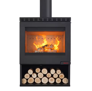 Poêle à bois moderne autoportant en acier au carbone noir sans fumée avec four pour villa intérieure - Product Image 1