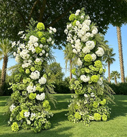 Composition florale en soie pour arche de mariage, décoration de fête et de mariage, avec fleurs bordeaux et vertes en forme de corne