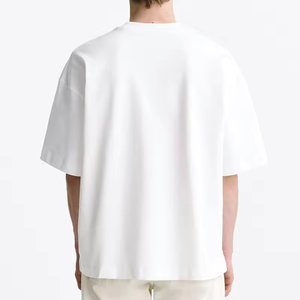 เสื้อยืดสีขาวคุณภาพสูงสำหรับเด็กผู้ชาย ไซส์ใหญ่ ผ้าฝ้ายถัก พิมพ์ลายซิลค์สกรีนแบบร้อน เสื้อยืดสตรีทแวร์ผ้าฝ้าย - Product Image 1