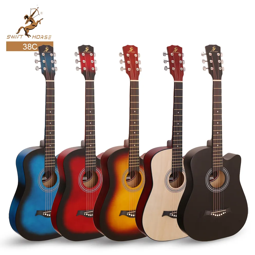 Moins cher En Gros Chine Fait 38 Pouces Guitare Acoustique Linden Corps Finition Mat Guitare Acoustique OEM ODM Logo