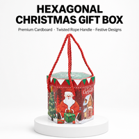 Sechseckige Weihnachtsgeschenkbox aus Premium-Karton mit Gedrehtem Seilgriff Weihnachtsmann Apfel-Süßigkeiten Feiertagsverpackungsbox