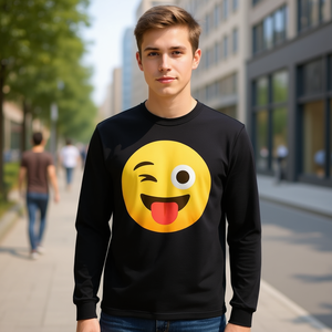 T-shirt à manches longues avec emoteicon visage qui cligne et langue dégagée - Product Image 3