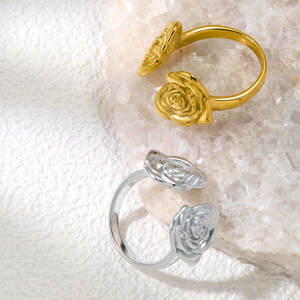 Bague en acier inoxydable plaqué or 18 carats style rétro, nouvelle collection été, double tête de rose, style nautique, bijoux - Product Image 2