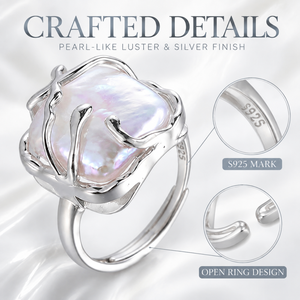 S925 Silver Pearl Open <b>Adjustable</b> <b>Ring</b> Hollow Branch Design Women Statement Finger <b>Ring</b> Wholesale - Product Image 3