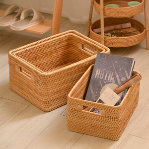 <span class=keywords><strong>Panier</strong></span> de rangement rectangulaire en rotin naturel tissé à la main avec poignées, bac organisateur pour étagère <span class=keywords><strong>Kallax</strong></span>, rangement et décoration pour la maison et l'hôtel - Product Image 1