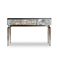 Table d'entrée italienne en acier inoxydable avec pierres précieuses-Salon d'hôtel, console à tiroirs décorée pour l'entrée de