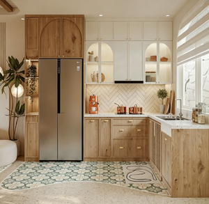 Mobilier de <span class=keywords><strong>cuisine</strong></span> pour hôtels de charme, élégant et fonctionnel, avec étagères ouvertes et quincaillerie noire - Product Image 3