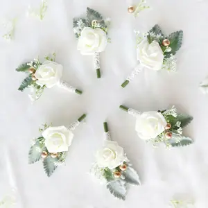 Popular morandi colour wedding bride and groom brooch banquet ins style simulation flowers for wedding