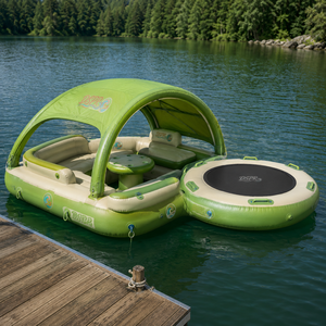 Gommone Gonfiabile a Tenda con Zona Relax Ombreggiata e Piattaforma Trampolino Integrata per Giornate di Divertimento Acquatico nel Lago Forestale - Product Image 5