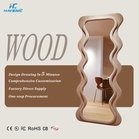 Ondulé Velours En Bois Encadré Mur Monté Pleine Longueur Grande Grande Taille Flanelle Chambre Longueur Dressing Debout Sol Miroir