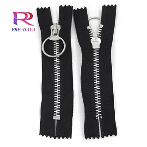 Wholesale High Quality 5# Aluminum Zipper with Puller Silver Metal Zipper for jeans