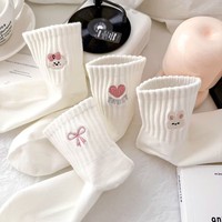 Chaussettes mi-mollet pour filles, blanches, tendance, mignonnes, couleur unie, chaudes, confortables, en coton thermique, respirantes, tricotées