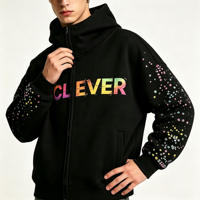Sweat à capuche streetwear coupe ample, col montant, épaules tombantes, coupe courte, entièrement zippé, en molleton bouclé French Terry, DTG DTF, pull