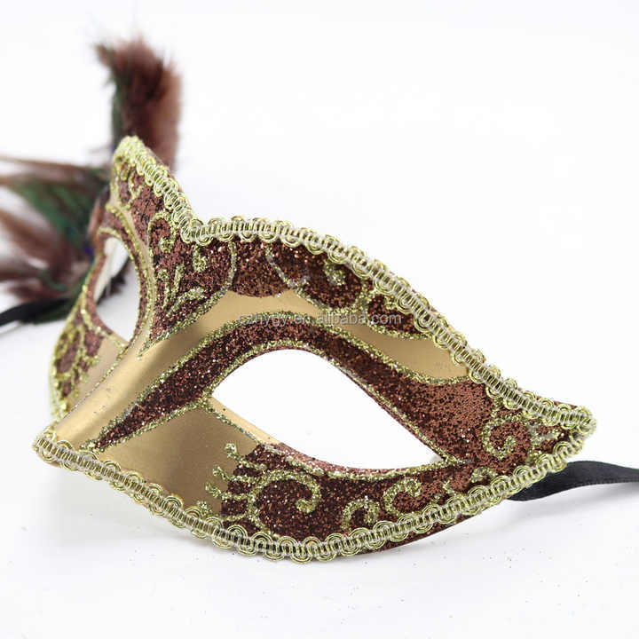 Purple Venetian Carnival Style Plastic Masquerade Ball Wedding Feather Gem Mask DIY Halloween ...