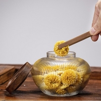 1l 1,1l Fabrieksprijs Pyrex Glas Met Acacia Houten Deksel Verzegeld Tin Volkoren Opslagfles Droog Fruit Snack Opbergfles