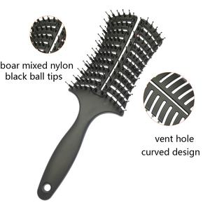 <span class=keywords><strong>Brosse</strong></span> à <span class=keywords><strong>cheveux</strong></span> en nylon mélangé pur <span class=keywords><strong>sanglier</strong></span> avec manche en plastique personnalisé, design incurvé, ventilation en kératine - Product Image 4