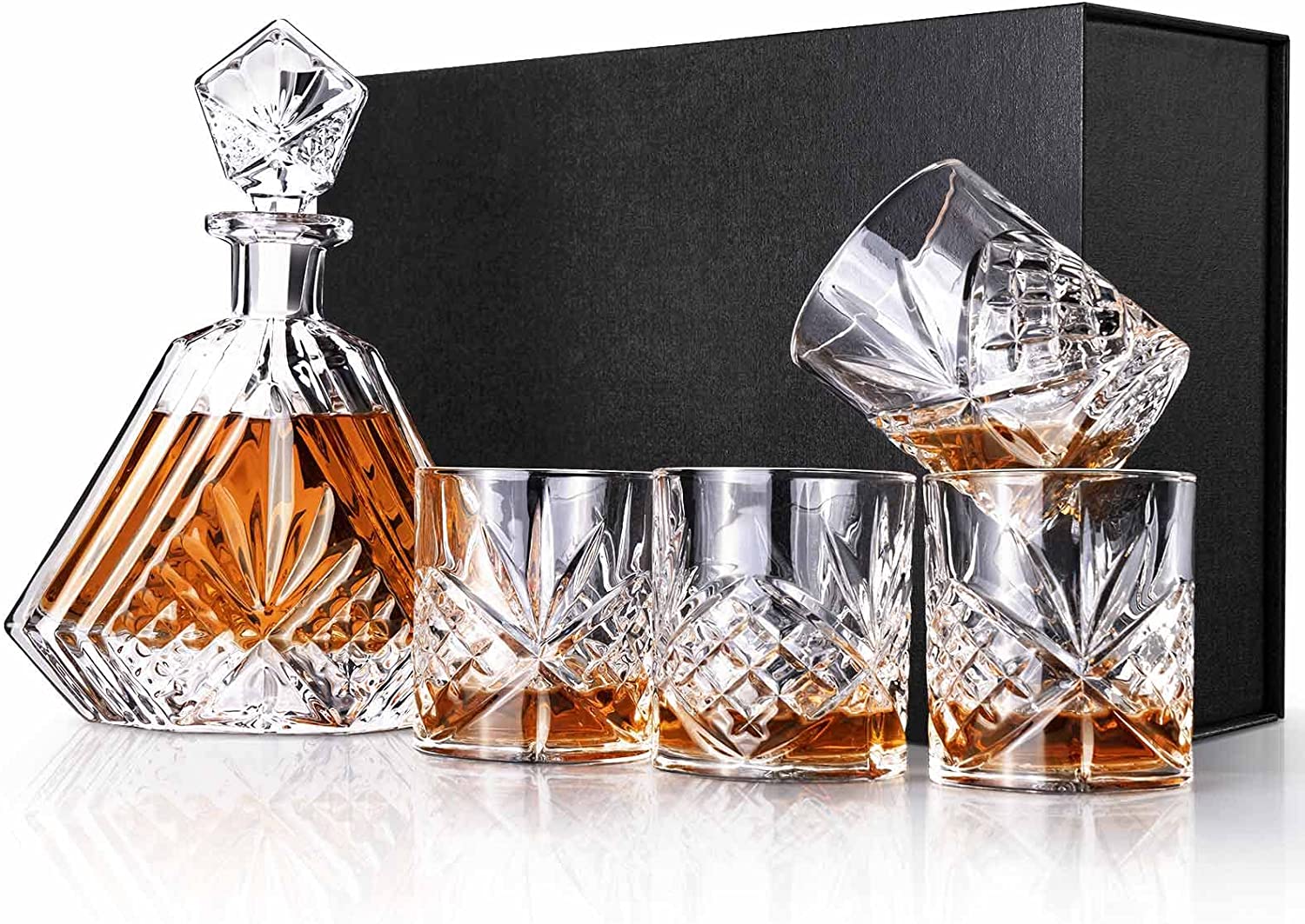 Whiskey Decanter Set with 4 Glasses(11 OZ) 17 OZ Crystal Decanter