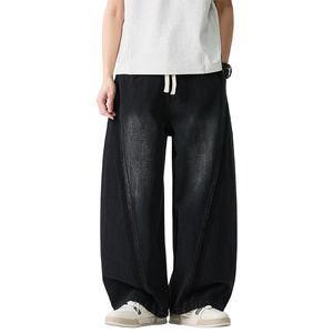 <span class=keywords><strong>Pantaloni</strong></span> in Denim neri oversize da uomo <span class=keywords><strong>Jeans</strong></span> larghi e larghi con coulisse in vita alla moda <span class=keywords><strong>pantaloni</strong></span> in Denim Hip Hop - Product Image 2