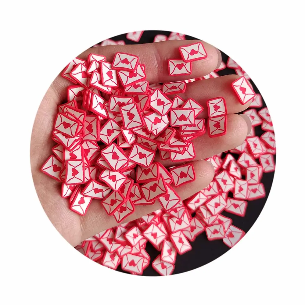 New Creative 500g/Lot Red Love Heart Envelope Slice Polymer Clay Sprinkle For Nail Art Scrapbook Craft Filler DIY Decoration