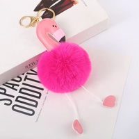 Porte-clés transfrontalier en métal avec pompon flamant rose, breloque pour sac femme, accessoire pour clé de voiture, stock disponible auprès des fabricants