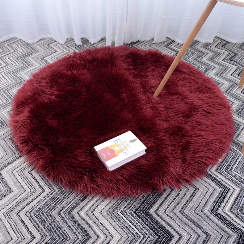 Round Faux Wool Carpet Super Soft Faux Fur Sheepskin Rug Floor Mate Cover Shaggy Rug Round Area Rugs Floor Mat Home Decorator