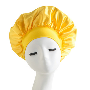 Custom Logo Wide High Elastic <strong>Headband</strong> Sleep Bath Double Layer Satin Silk Large Women Shower Cap Sleeping Hair Cap Bonnets