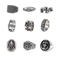 Bagues Hip Hop en Acier Inoxydable Personnalisées Vintage Croix Ancre Éléphant pour Femme et Homme Bijoux de Mode Creux Fleur
