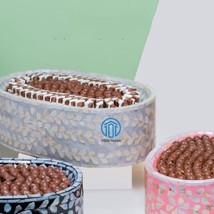 Plateau de service en incrustation de nacre rose exquis plateau de pâtisserie rond/ovale à dessert au chocolat usage domestique vacances Ramadan Eid Mubarak - Product Image 3