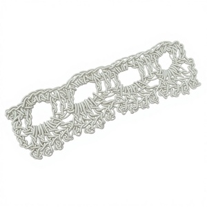 Ribete de encaje de ganchillo hecho a mano con borde festoneado, patrón geométrico, 7x20cm, mezcla de poliéster/algodón blanco para costura, manualidades y decoración - Product Image 1